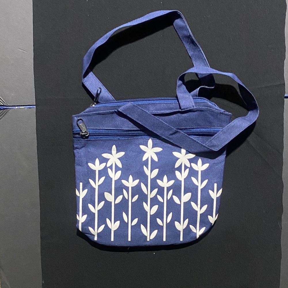 Elegant Blue Floral Crossbody Bag